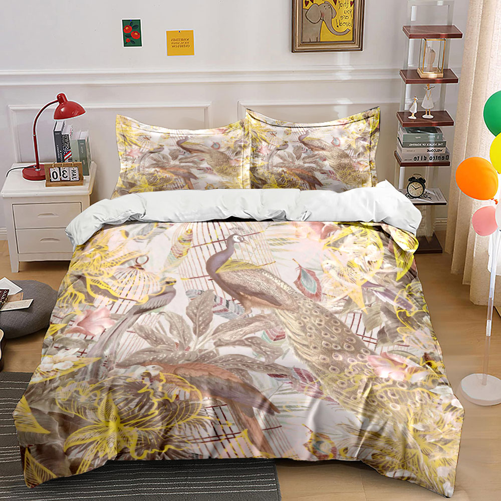 Aesthetic Floral Duvet Cover - طقم أغطية سرير بتصميم قفص الطاووس