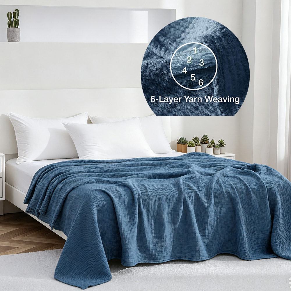 Muslin Cotton Bedspread - بطانيات قطنية من 6 طبقات خفيفة
