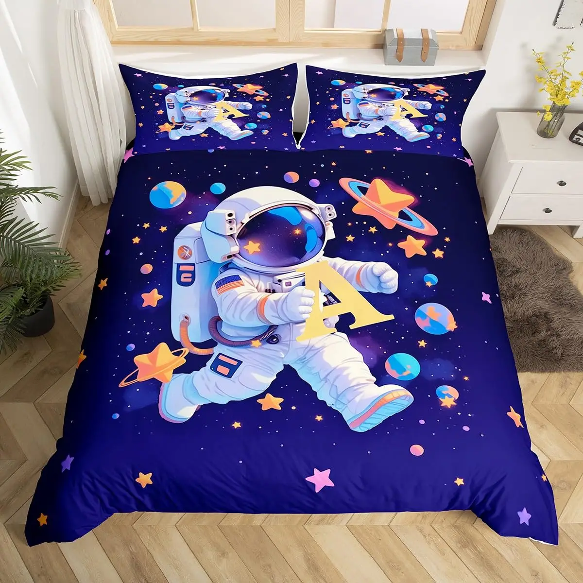 Duvet Cover Sets With Zipper - مجموعة غطاء لحاف رائد الفضاء الكرتون