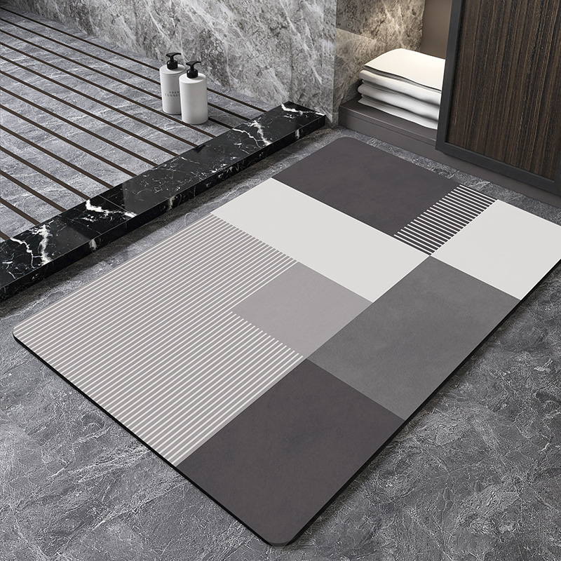 Quick Dry Diatomite Bath Mat - سجادة حمام نورديكية هندسية من الدياتومايت