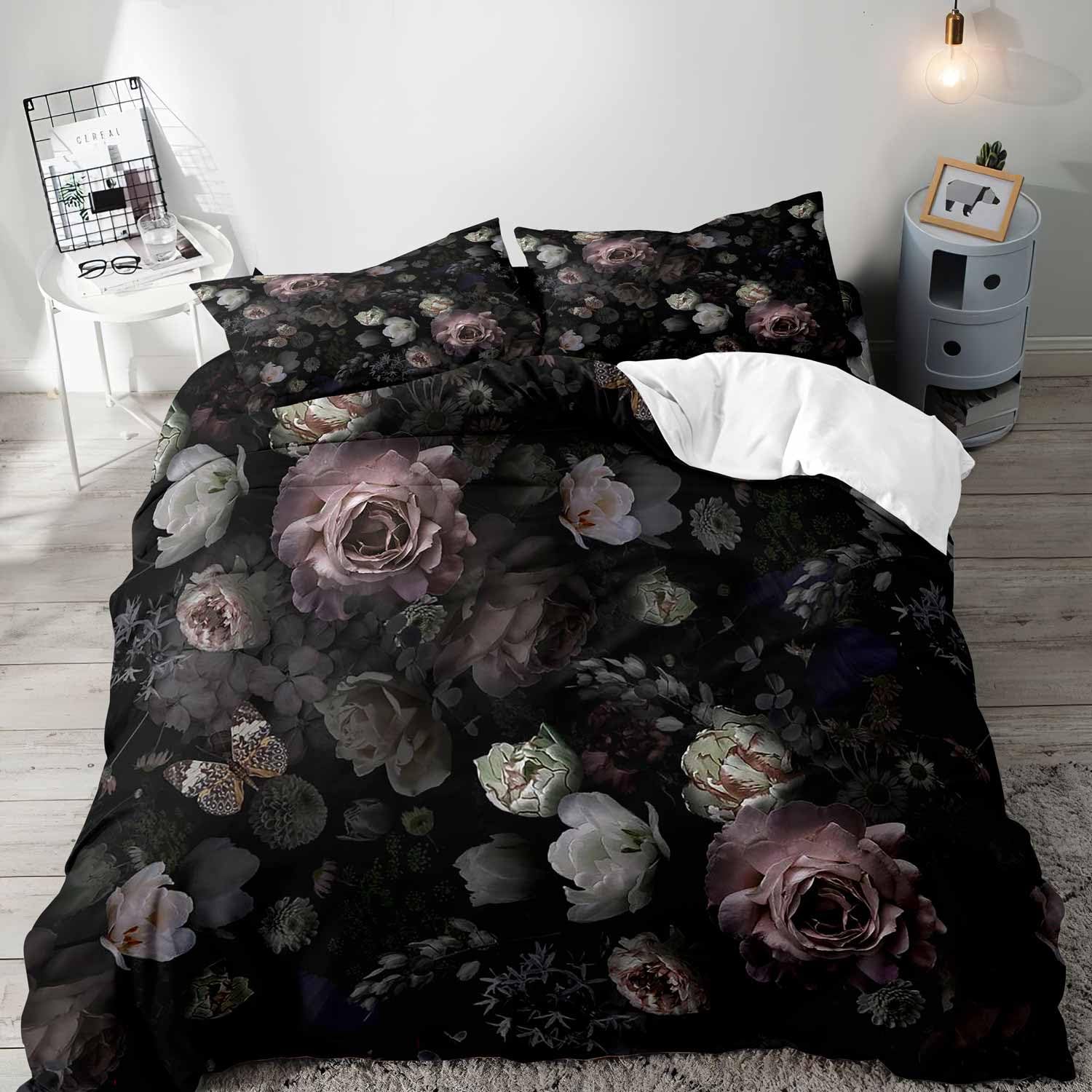 طقم سرير كوين بغطاء لحاف مزين  - مراجعة Aesthetic Floral Duvet Cover وسعره