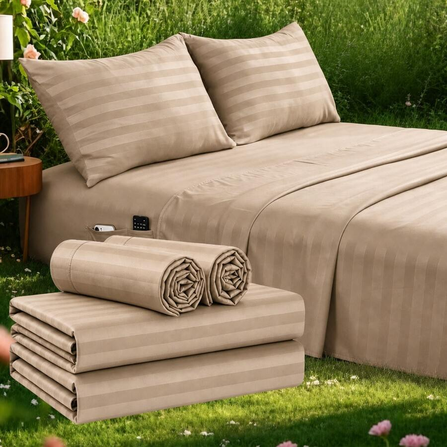 مجموعة أغطية سرير مخططة للتبري - مراجعة Fitted Bed Sheets Deep Pocket وسعره