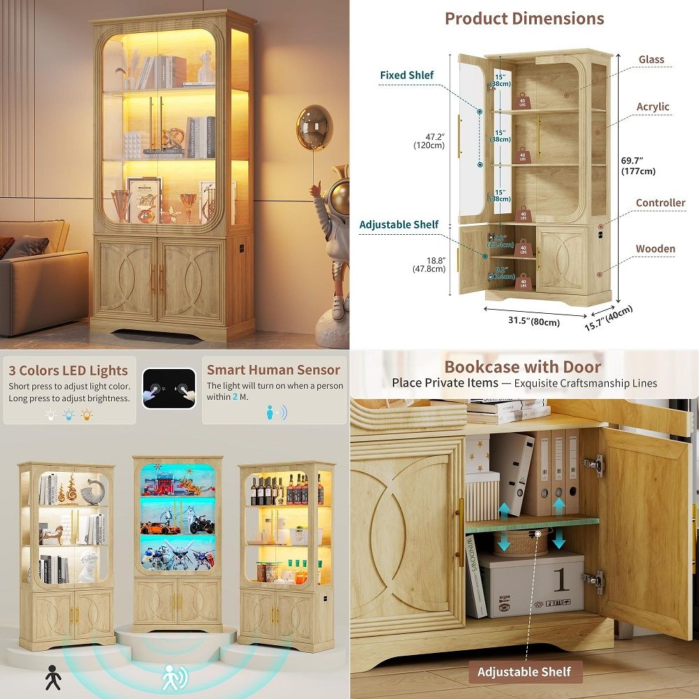 خزانة عرض بأبواب زجاجية ورفوف  - مراجعة Storage & Organization وسعره