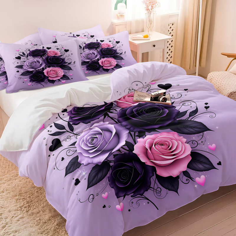 طقم غطاء لحاف بتصميم قلب وردي  - مراجعة Aesthetic Floral Duvet Cover وسعره