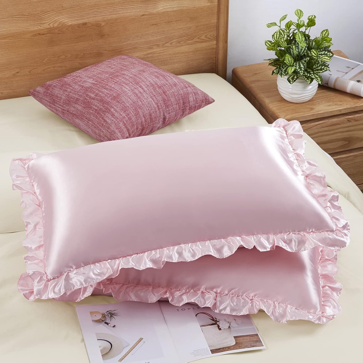 قطعتان من أغطية الوسائد المصنو - مراجعة Satin Silk Pillowcase Hair Skin وسعره